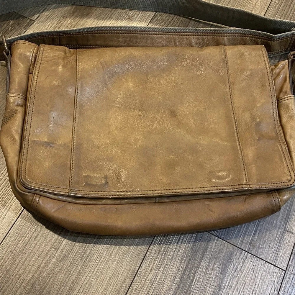 Fossil x JR leather Collab Oak‎ Tanned Messenger Bag Houndstooth Lined Large